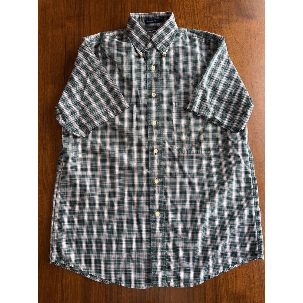 Gant Men's Foxhunt Green Plaid Short Sleeve Button Down - Size M